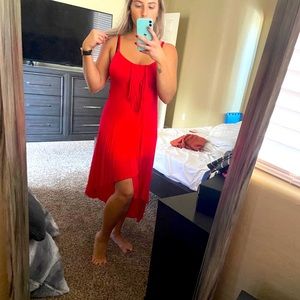 Red midi asymmetrical high low dress new